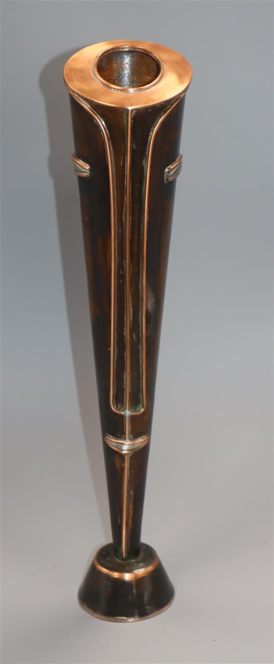 Sam Fanaroff. An abstract copper tall Face vase on wood stand, numbered 009 height 49cm